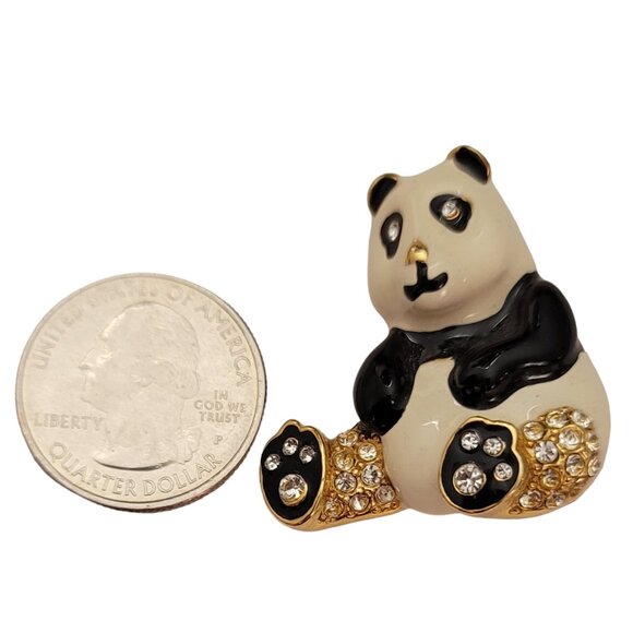 PEP Erwin Pearl Black White Enamel Clear Rhinestone Panda Bear Brooch Pin, E778 - Picture 6 of 8